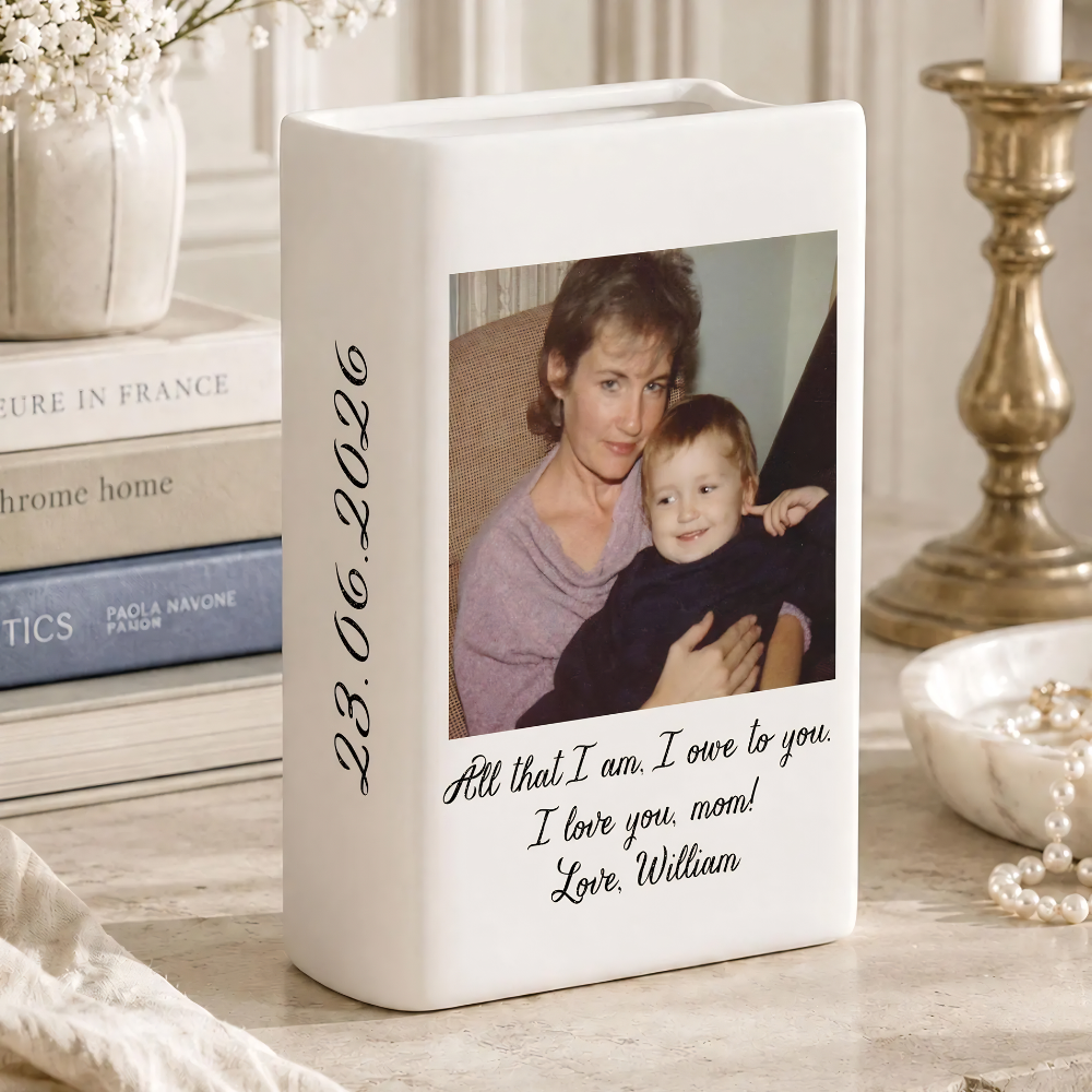 Custom Photo Mother of The Groom Bride Ceramic Book Vase, Custom Photo Wedding Book Vase For Mother WD0623