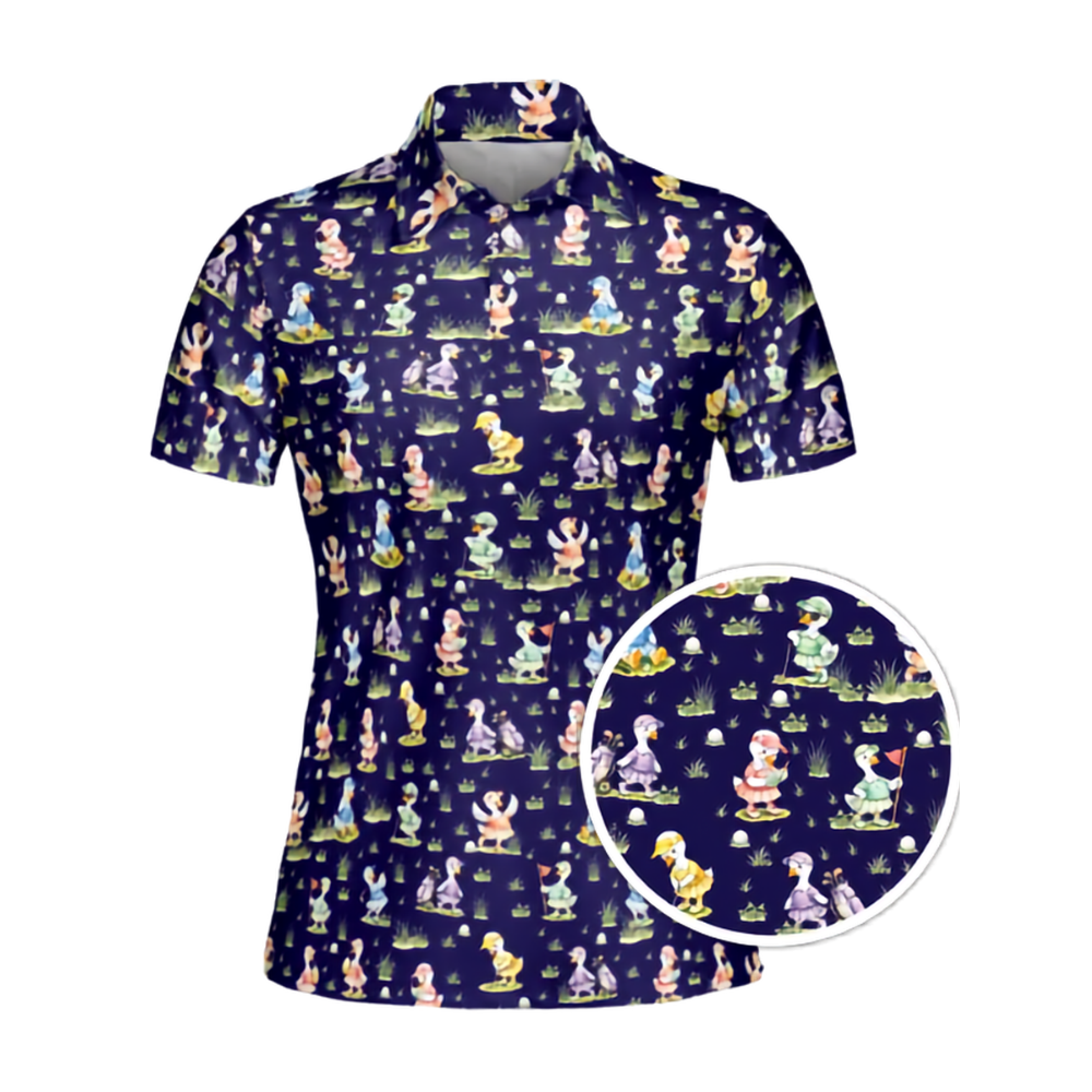 Women's Silly Goose Pink Golf Polo Shirt, Funny Goose Golf Shirts For Ladies GE0471