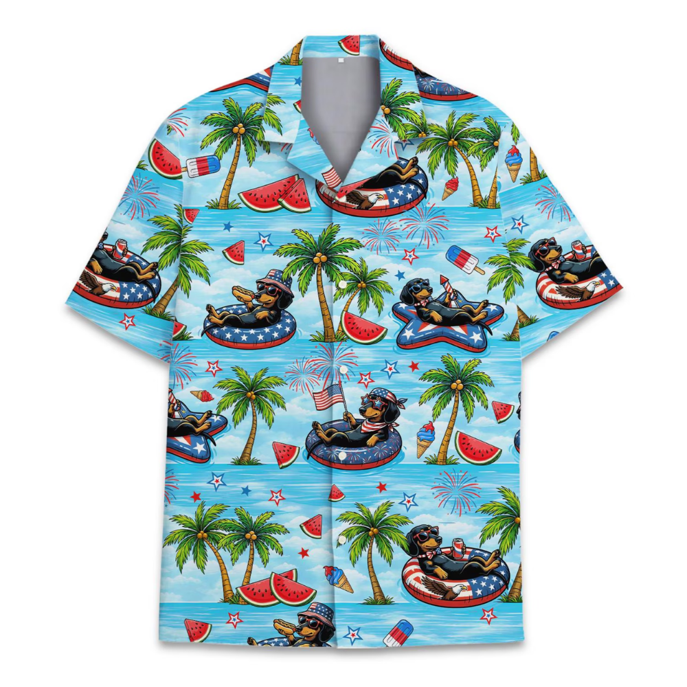 Dachshund USA Flag Beach Hawaiian Shirt For Men Women, Dachshund Patriotic Hawaiian Shirts HE0717
