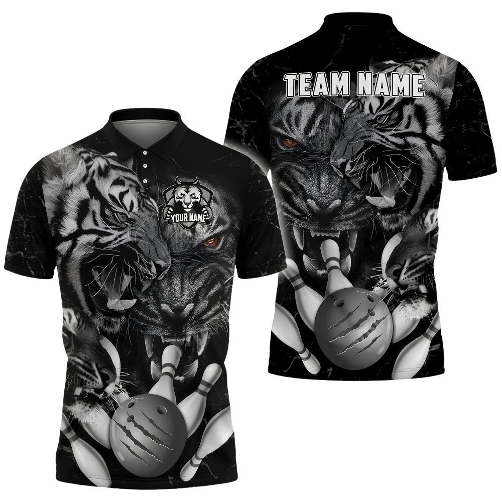 Custom Tiger Bowling Polo Shirt For Men, Custom Tiger Bowling Team Shirts BZ0904