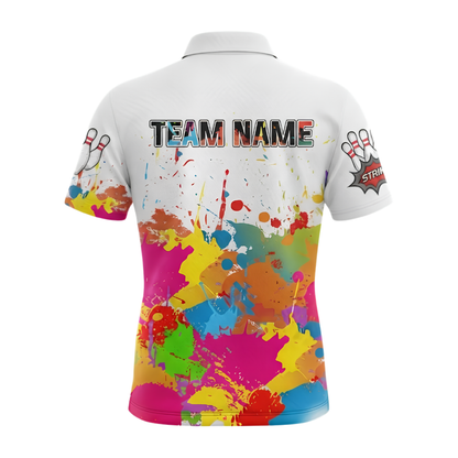 Custom Mens Colorfull White Bowling Polo Shirt, Custom Team Multicolor Bowling Shirts BZ0544