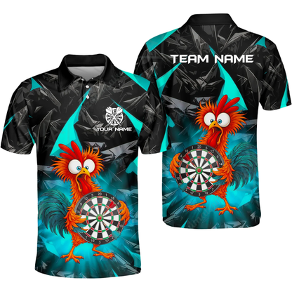 Funny Rooster Custom Mens Bowling Polo Shirt, Custom Rooster Dart Team Shirts DZ0098