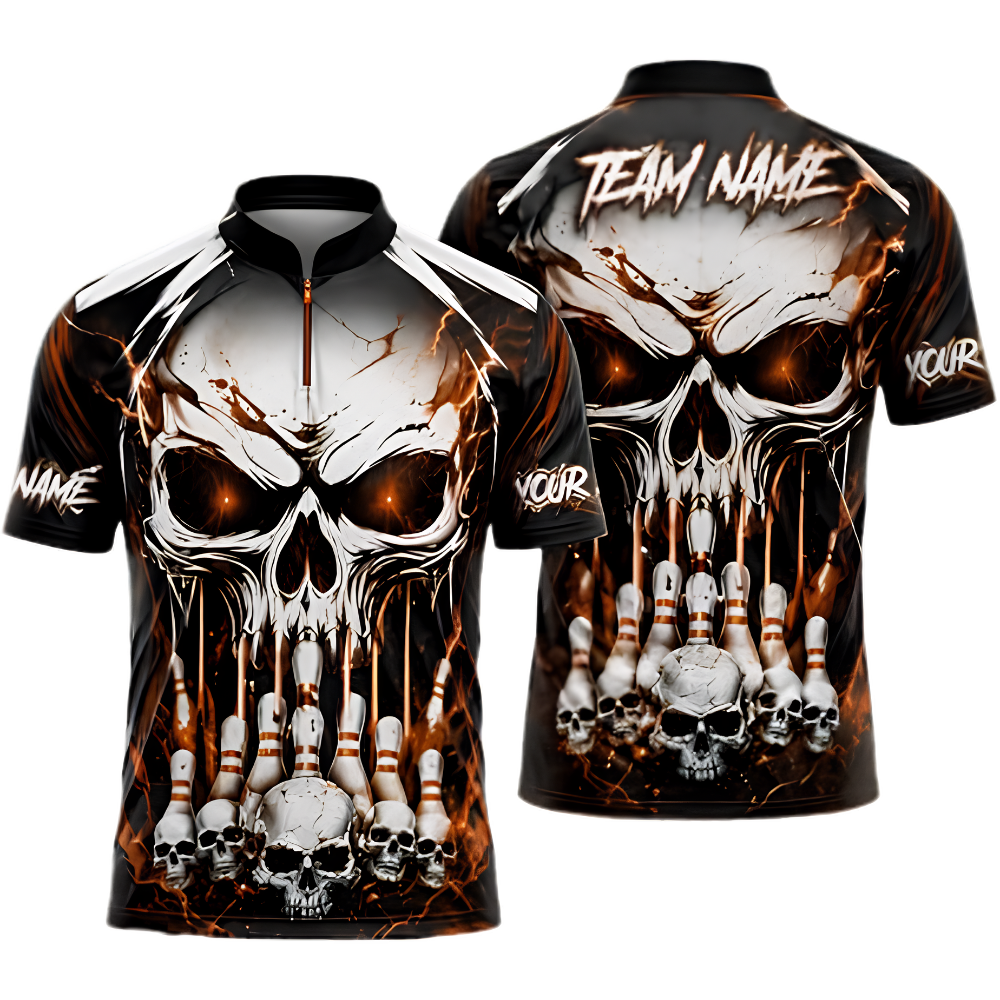Custom Skull Red Bowling Jersey For Men, Custom Skull Bowling Team Shirts BZ0974