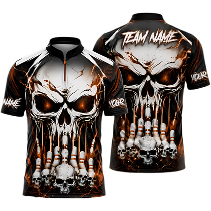 Custom Skull Red Bowling Jersey For Men, Custom Skull Bowling Team Shirts BZ0974