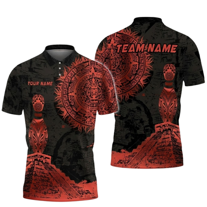 Aztec Custom Bowling Polo Shirt For Men, Custom Aztec Bowling Team Shirts BZ0825