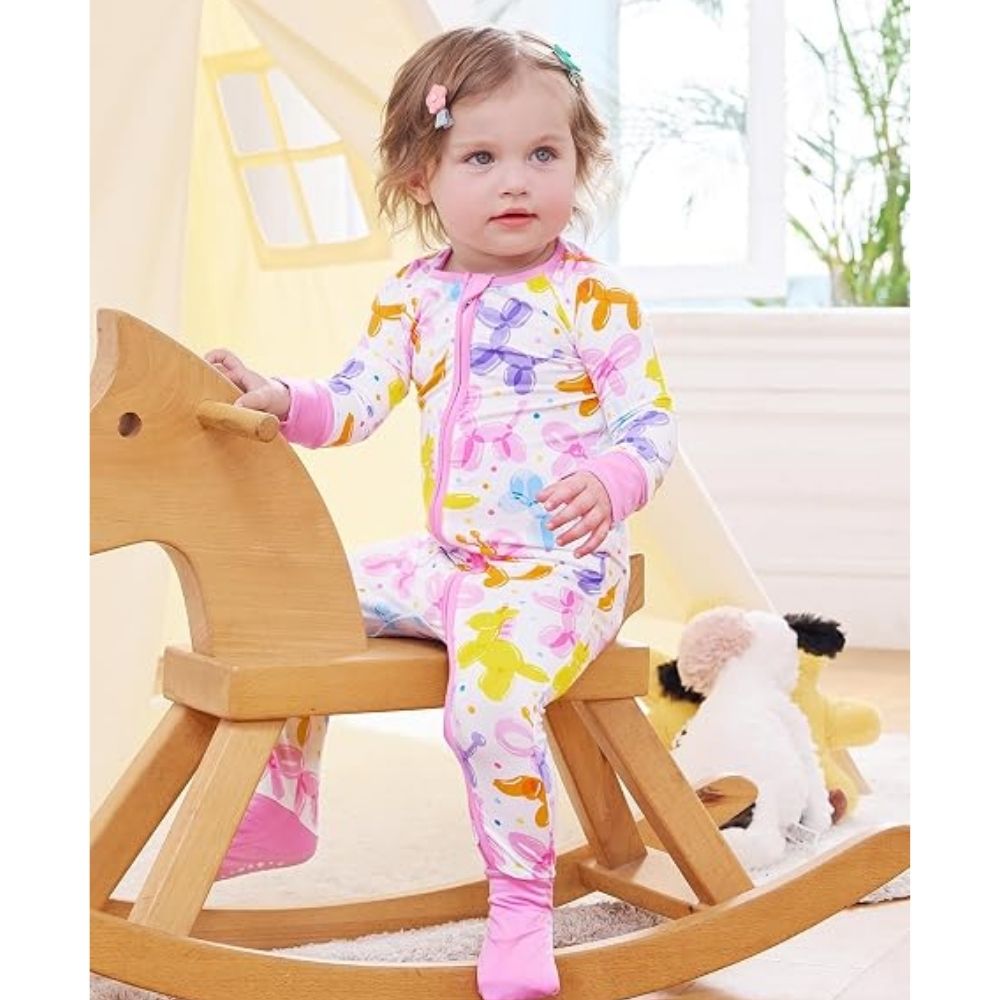 Colorfull Balloon Pink Baby Convertible Zippy Romper, Balloon Baby Convertible Romper BB0357