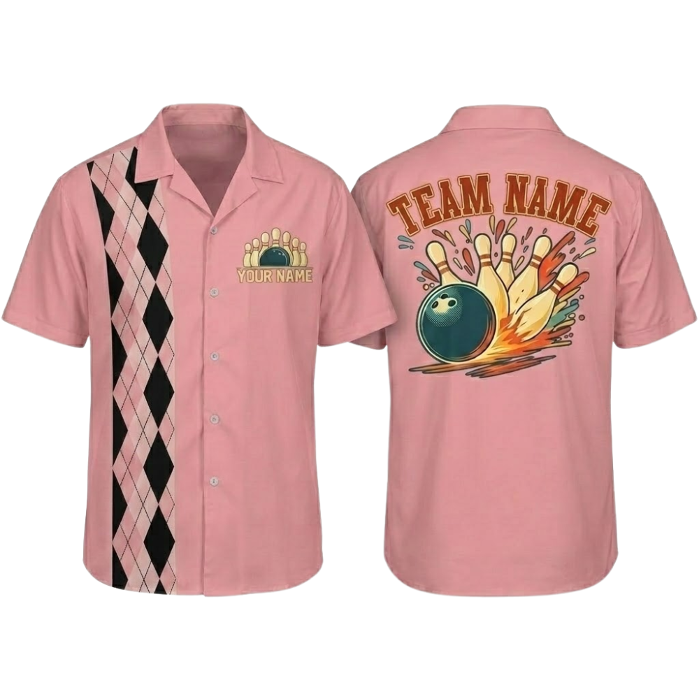 Custom Argyle Retro Navy Bowling Hawaiian Shirt Mens, Custom Team Retro Bowling Shirt BZ0797