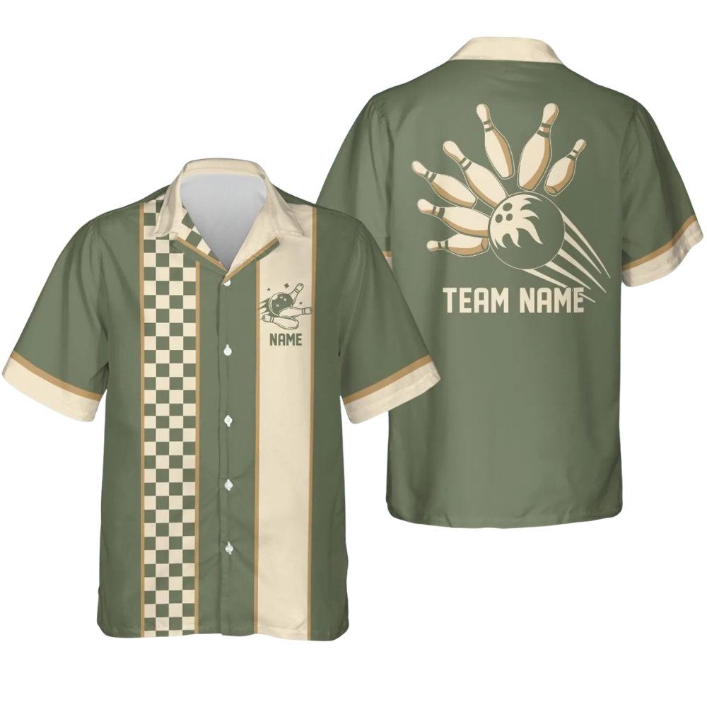 Custom Retro Checkered Bowling Hawaiian Shirt Men, Custom Retro Team Bowling Shirts BE0228