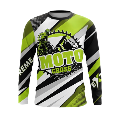 Custom Name Number Men's Green Motocross Long Sleeve Jersey, Custom Dirt Bike Shirts MZ0153