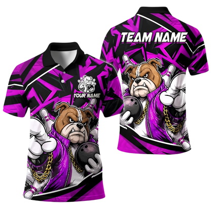 Custom Pitbull Bowling Polo Shirt For Men, Custom Dog Team Bowling Shirt BE0258