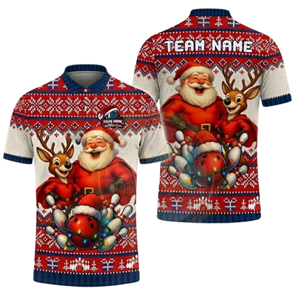Custom Santa Ugly Christmas Bowling Polo Shirt For Men, Custom Christmas Bowling Shirt BZ0623