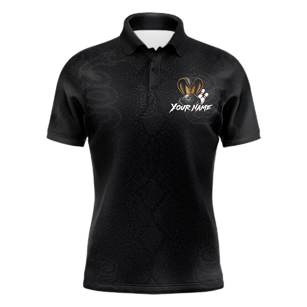 Cobra Snake Custom Mens Black Bowling Polo Shirt, Custom Snake Bowling Team Shirt BZ0886