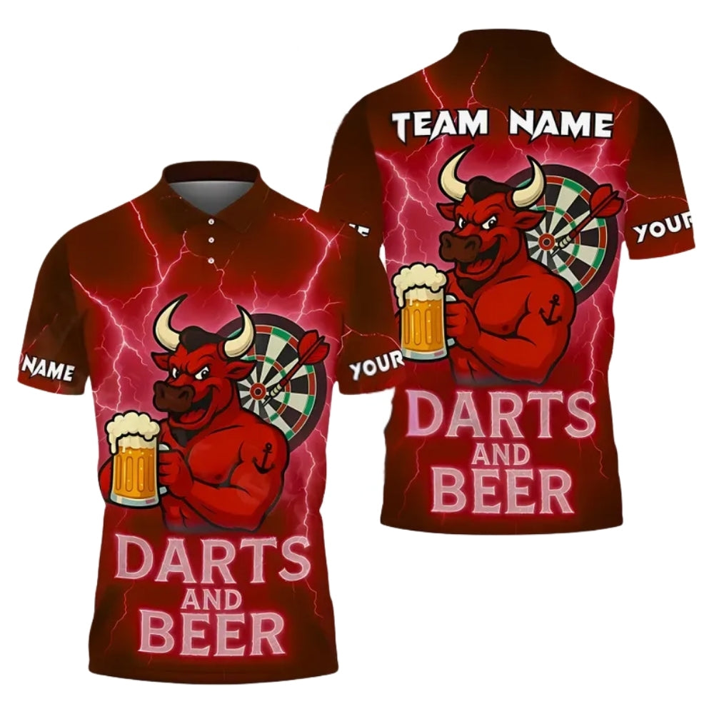 Custom Darts And Beer Bull Darts Polo Shirt For Men, Custom Beer Darts Team Shirts DE0002