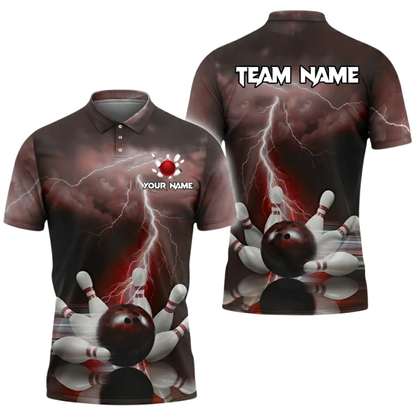 Thunder Lightning Custom Mens Bowling Polo Shirt, Custom Thunder Team Bowling Shirts BZ0845