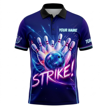 Custom Team Neon Strike Bowling Polo Shirt For Men, Custom Bowling Team Shirt BZ0875