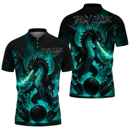 Dragon Red Fire Custom Bowling Polo Shirt For Men, Custom Dragon Bowling Shirts Team BZ0638