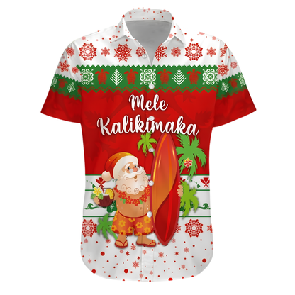 Mele Kalikimaka Custom Santa Surfing Hawaiian Shirt, Personalized Christmas Hawaiian Shirt HE0850