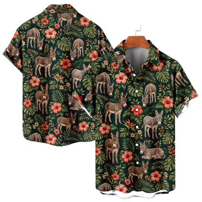 Donkey Forest Tropical Men's Hawaiian Shirt, Donkey Hawaiian Shirts HE0692