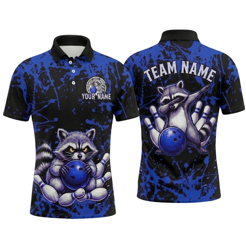 Custom Raccoon Purple Bowling Polo Shirt Men, Custom Raccoon Bowling Team Shirts BZ0818