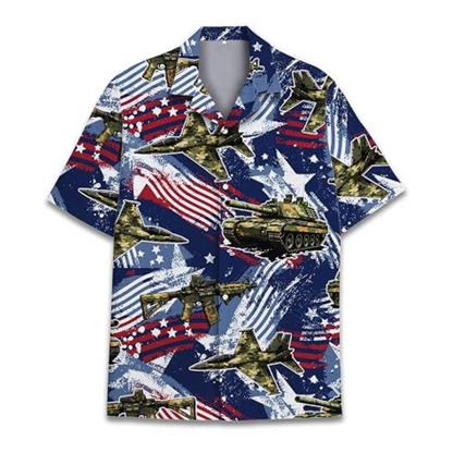 Fighter Aircraft Tank USA Flag Men's Hawaiian Shirt, Airplane Tank Hawaiian Shirt For Veteran HE0738