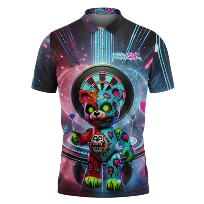 Bear Skull Custom Mens Neon Colorful Darts Polo Shirt, Custom Bear Darts Team Shirt DZ0153