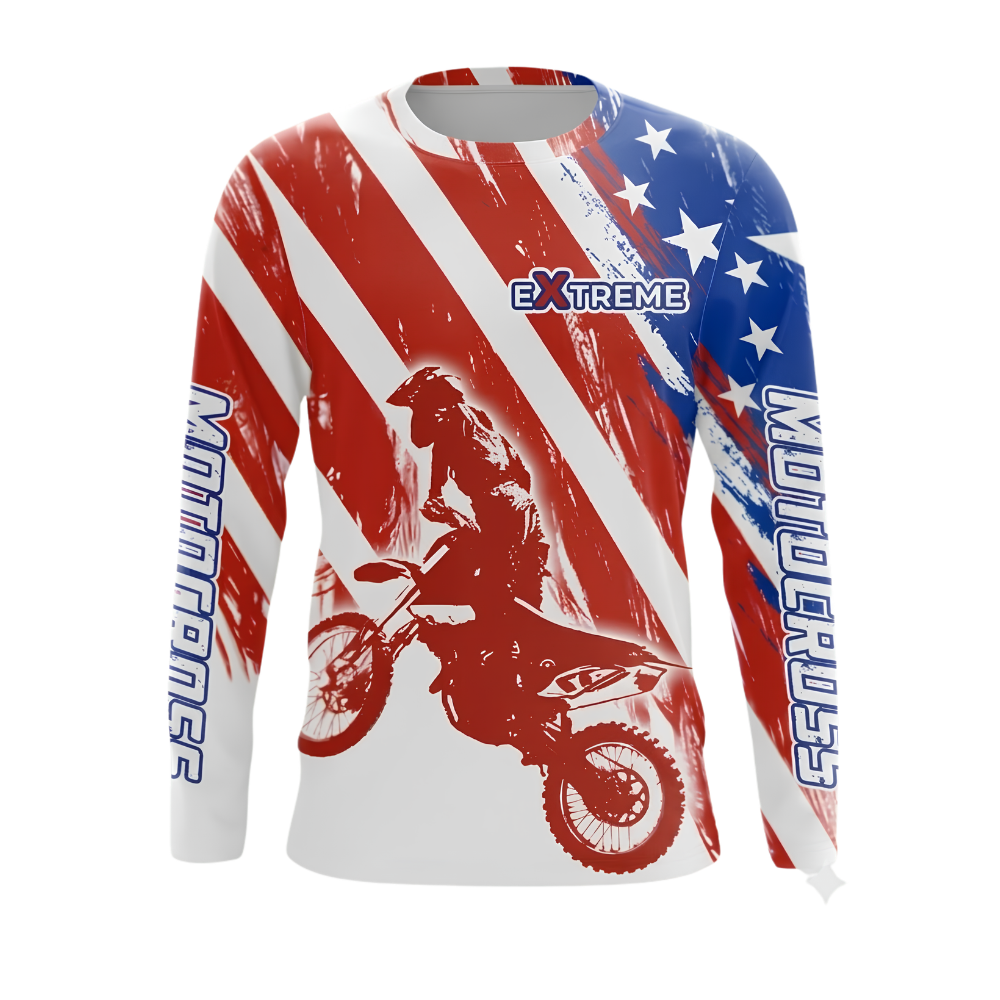 Custom American Flag Rider Men's Motocross Long Sleeve Jersey, Custom Patriotic Dirt Bike Shirts MZ0138
