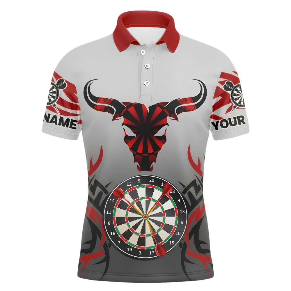 Custom Bull Red Grey Darts Polo Shirt For Men, Custom Bull Dart Team Shirt DZ0161