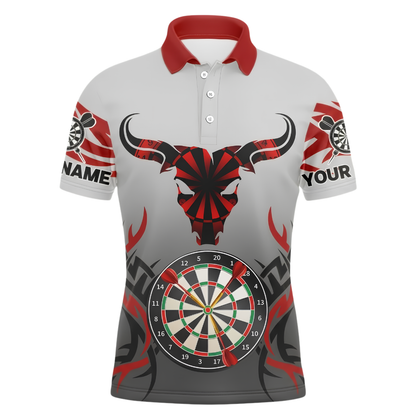 Custom Bull Red Grey Darts Polo Shirt For Men, Custom Bull Dart Team Shirt DZ0161