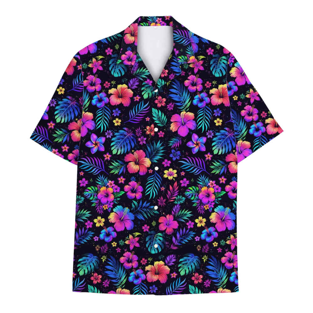 Neon Hibiscus Hawaiian Shirt For Men Women, Tropical Floral Hawaiian Shirts HE0719