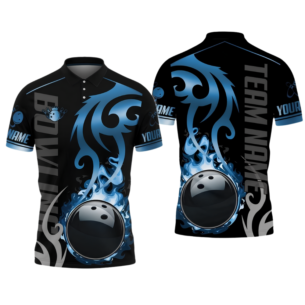 Custom Flame Gold Bowling Polo Shirt For Men, Custom Flame Bowling Team Shirt BZ0905