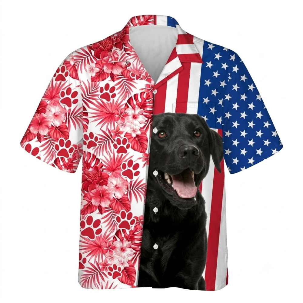 Black Labrador Tropical USA Flag Hawaiian Shirt, Black Labrador Hawaiian Shirt For Dog Lover HE0772