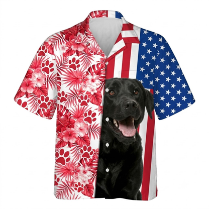 Black Labrador Tropical USA Flag Hawaiian Shirt, Black Labrador Hawaiian Shirt For Dog Lover HE0772