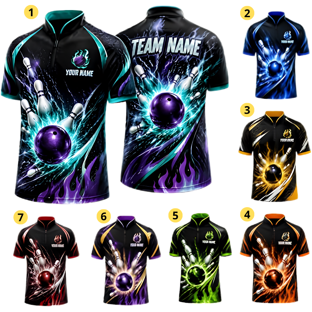 Custom Flame Purple Cyan Bowling Jersey For Men, Custom Flame Bowling Team Shirt BZ0972