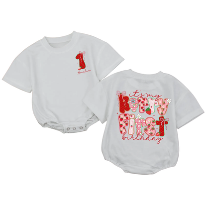 It's My Berry First Birthday Custom Name Baby Tshirt Romper, Custom Strawberry 1st Birthday Baby Romper BB0287