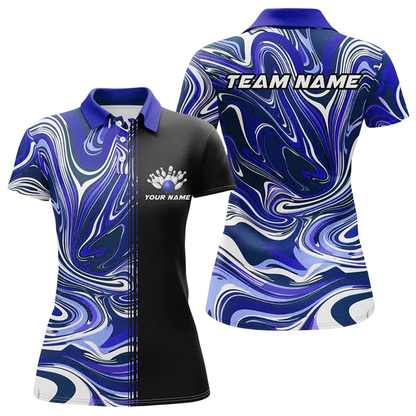 Custom Team Purple Black Womens Bowling Polo Shirt, Custom Bowling Shirt Ladies BZ0766