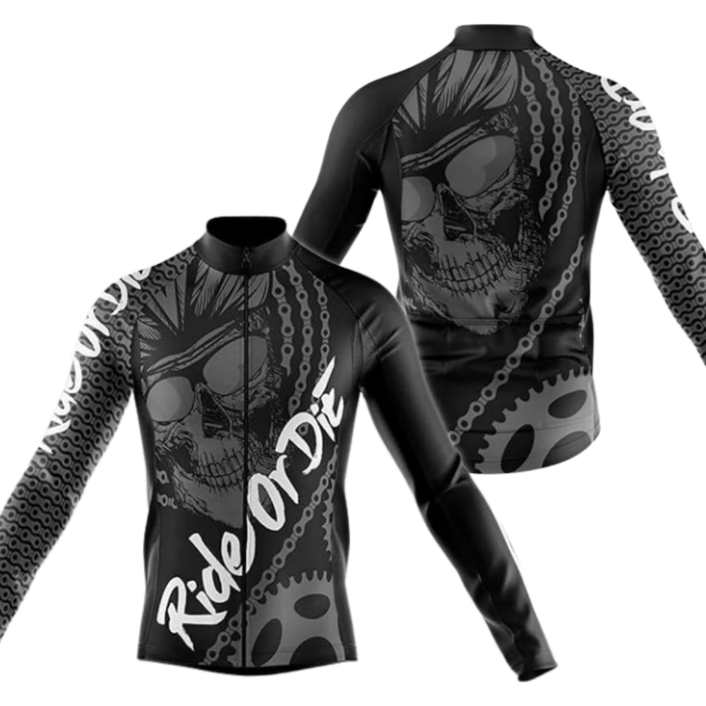 Ride Or Die Skull Long Sleeve Cycling Jersey For Mens, Skull Cycling Jersey CZ0028