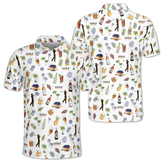 Golf And Beer Tropical Golf Polo Shirt Mens, Men's Beer Golf Shirts GM0438