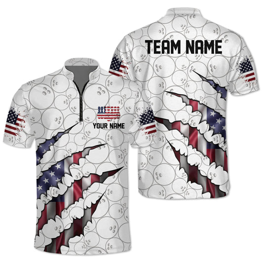 American Flag Custom Men's Team Bowling Jerseys , Custom 4th Of July Patriotic Bowling Team Shirts BM0328