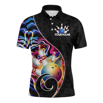 Colorful Wave Custom Team Bowling Polo Shirt Mens, Custom Bowling Shirt BZ0902