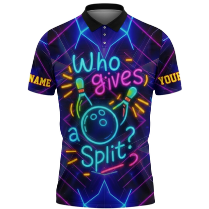 Who Gives A Split Custom Neon Bowling Mens Polo Shirt, Funny Custom Team Bowling Shirts BZ0840