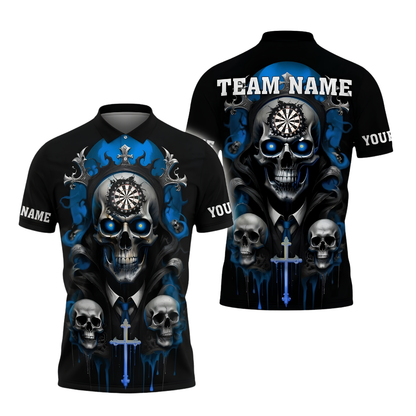 Custom Skull Red Darts Polo Shirt For Men, Custom Skull Darts Team Shirt DZ0162
