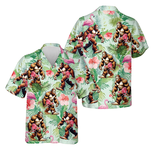 Bigfoot Floral Hawaiian Shirt For Men, Sasquatch Tropical Hawaiian Shirt HE0616