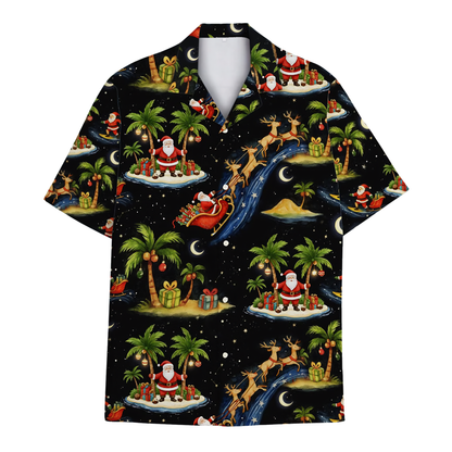 Santa Tropical Black Hawaiian Shirt For Men Women, Christmas Hawaiian Shirt HE0866