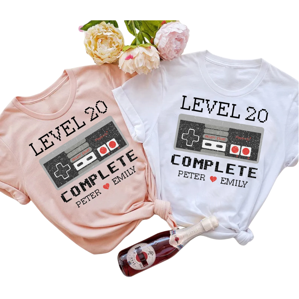Level 20 Completed Custom Couple 20th Anniversary Matching T Shirt, Personalized Anniversary Matching Shirt For Husband Wife ET1059