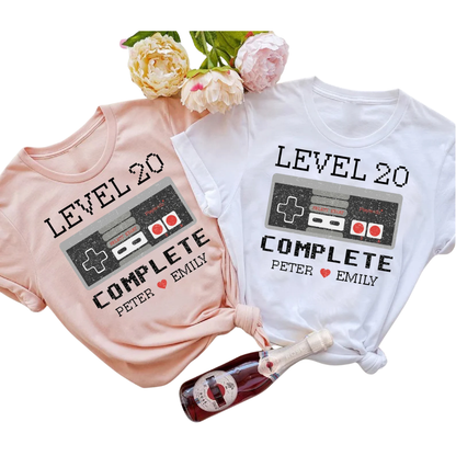 Level 20 Completed Custom Couple 20th Anniversary Matching T Shirt, Personalized Anniversary Matching Shirt For Husband Wife ET1059