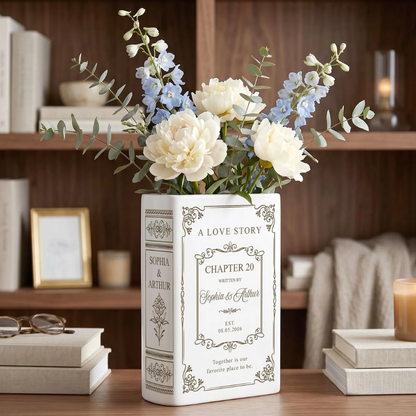 Together Is Our Favorite Place To Be Custom 30th Wedding Anniversary Ceramic Book Vase, Custom Wedding Anniversary Book Vase WD0627