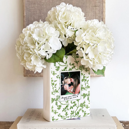 Personalized Toile de Jouy Photo Wedding Ceramic Book Vase For Mom, Custom Mother Of The Bride Groom Book Vase WD0638