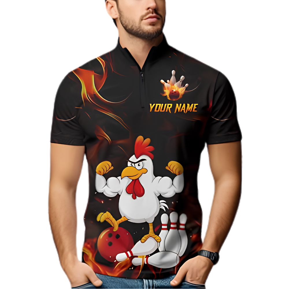 Custom Funny Rooster Bowling Jersey For Men, Custom Chicken Bowling Team Shirt BZ0895