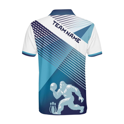 Custom Bigfoot Blue And White Bowling Mens Polo Shirt, Custom Team Bigfoot Bowling Shirt BZ0785