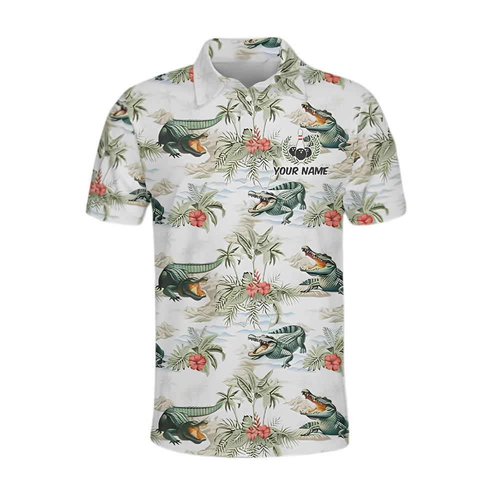 Alligator Tropical Custom Bowling Mens Polo Shirt, Custom Alligator Team Bowling Shirt BZ0959
